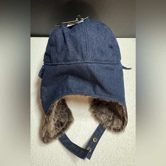 True Religion Blue Denim Trapper Hat with Faux Fur - Picture 7 of 14